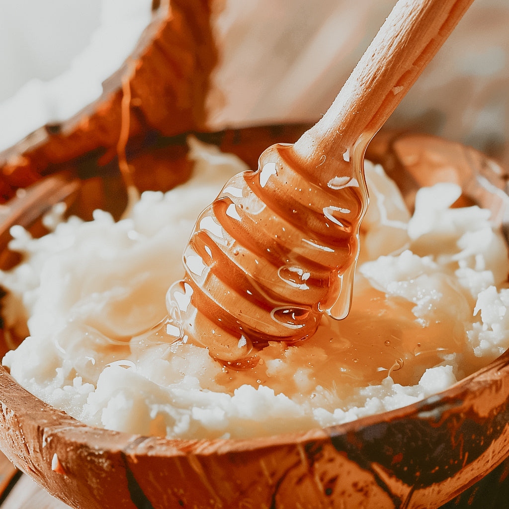 a photo of honey drizzled on cocoa butter 