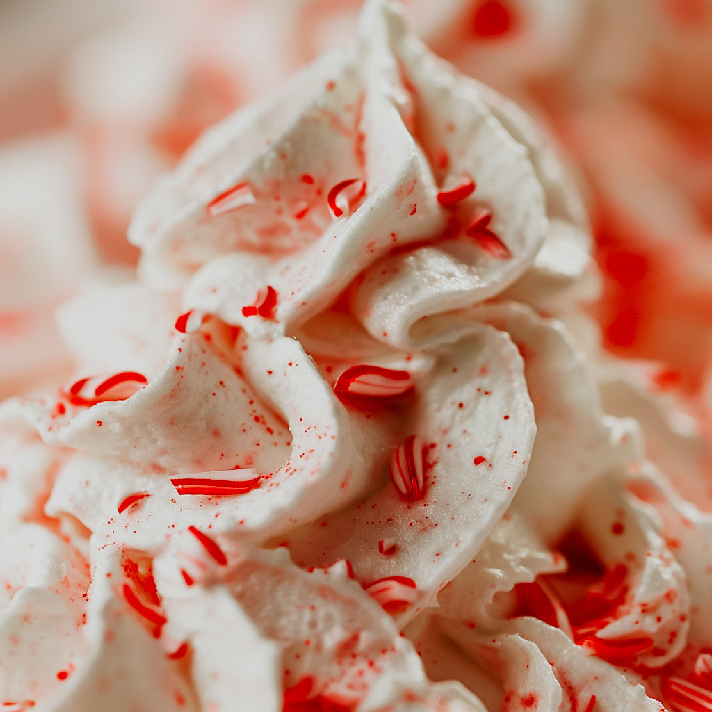 a closeup photo of whipped candy cane cream