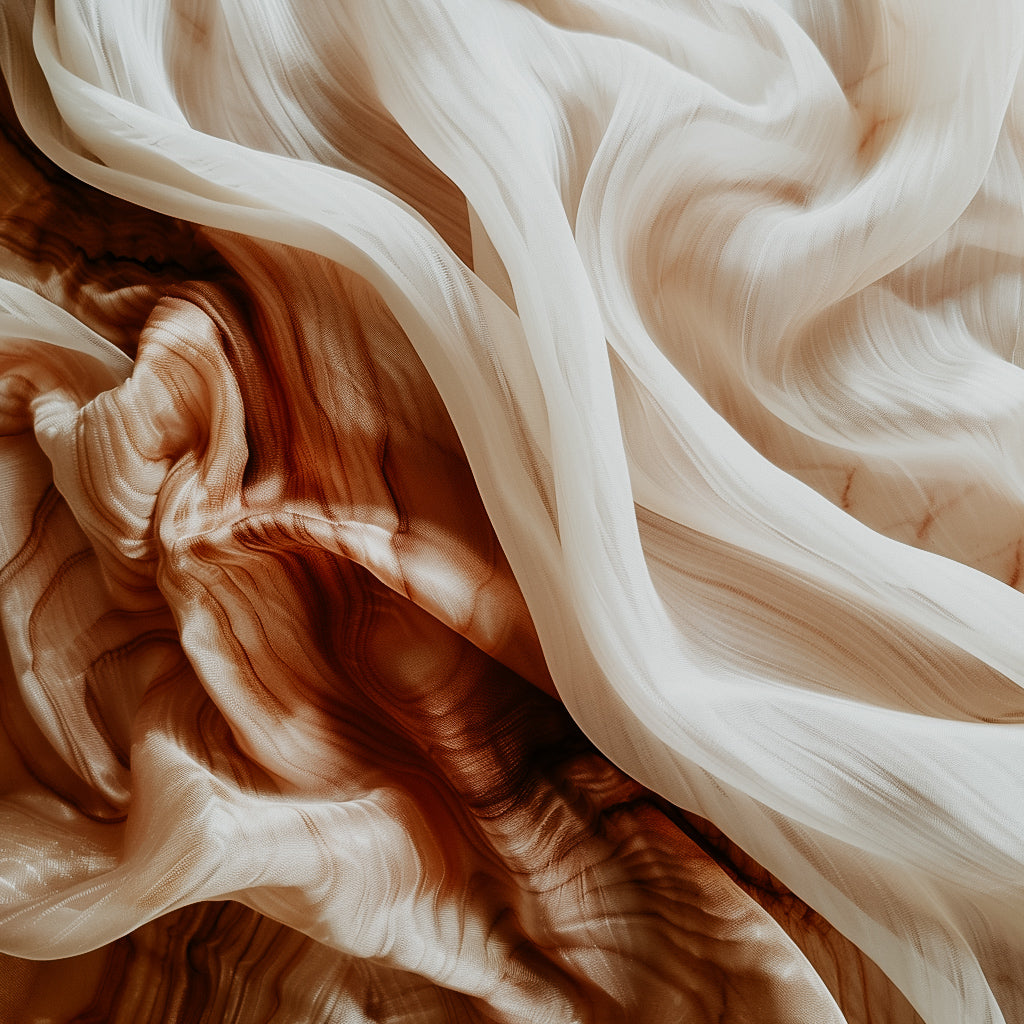 A close-up image of a silk fabric with a play of light and shadows creating an almost abstract pattern.