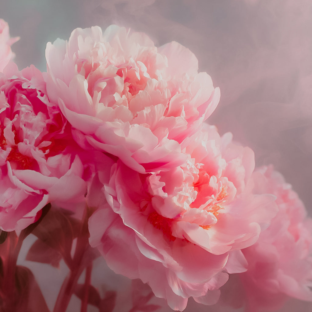 A close-up image of pink peony flowers with a soft focus on the background.