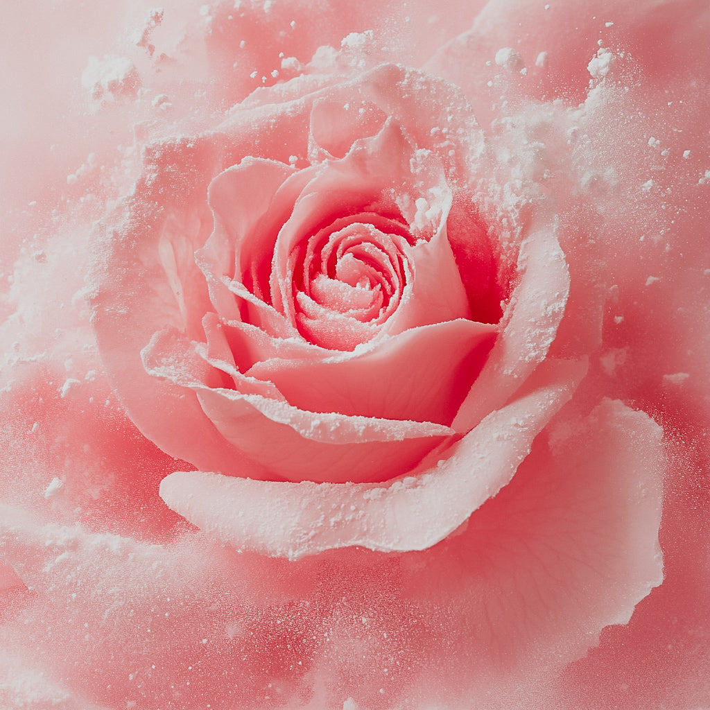 A close-up image of a pink rose with a vintage filter, giving it a soft, elegant aesthetic.