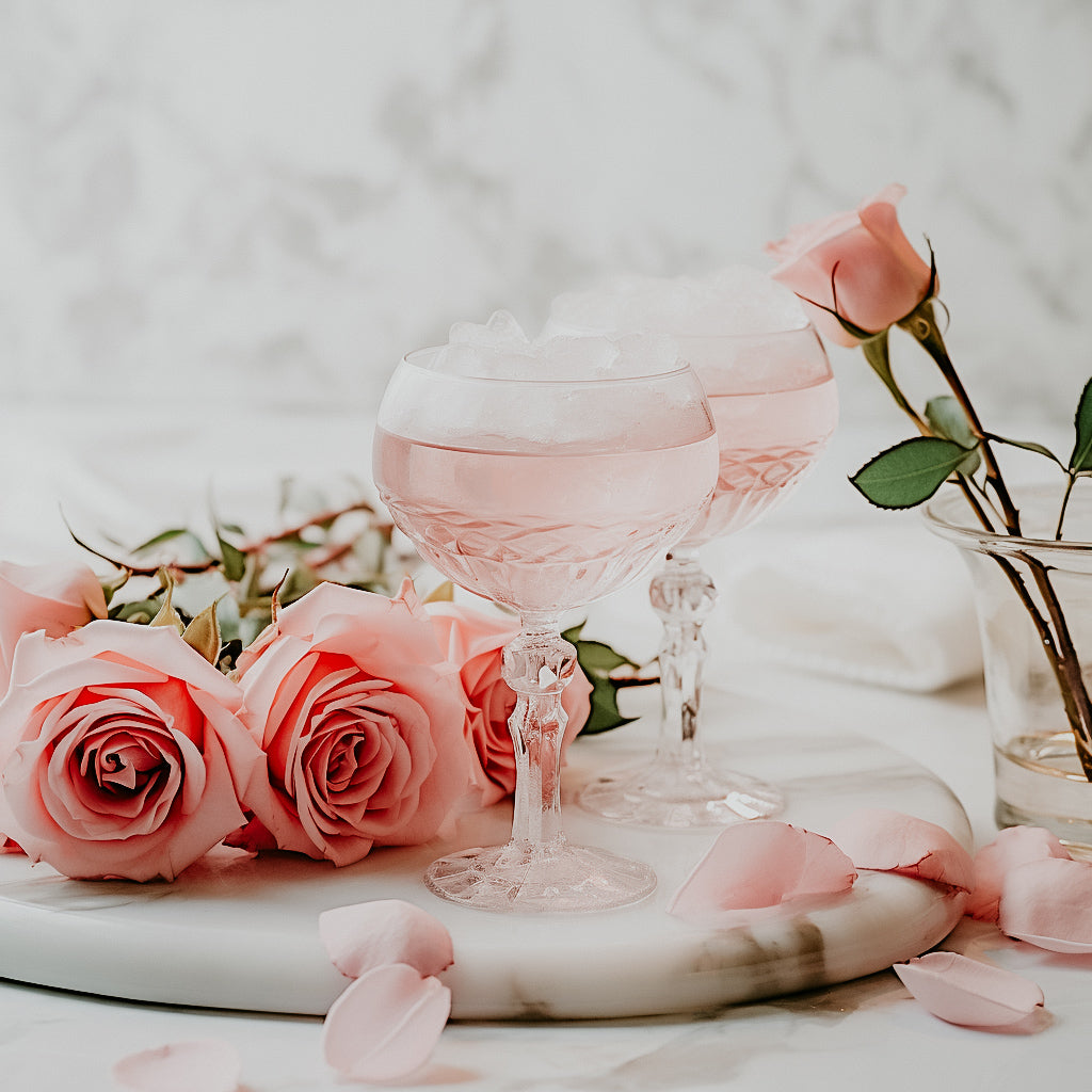 a photo of roses and ice with drinks