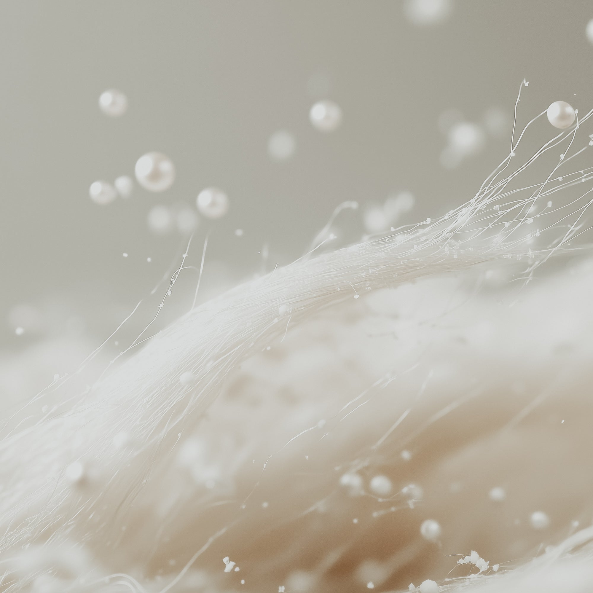 A close-up image of a soft, fluffy white substance with tiny air bubbles, resembling a luxurious cream or dessert.