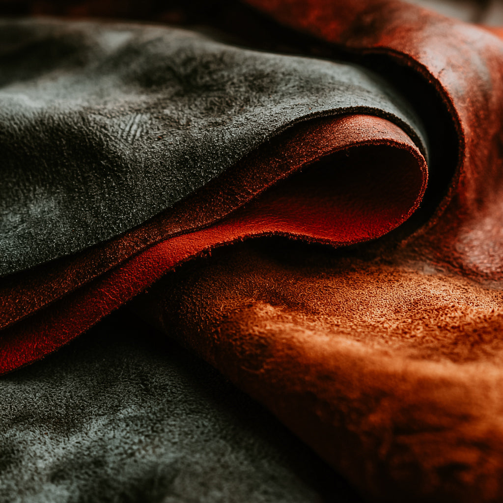 Close-up of suede and brown leather textures