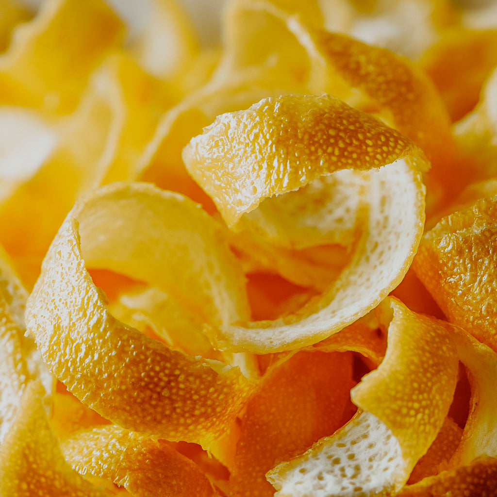 Close-up of yuzu peels with a blurred background
